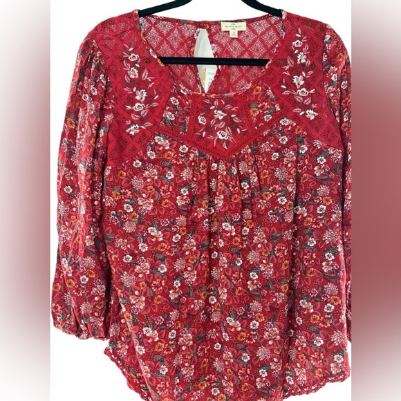 NWT Mason & Belle Red Floral Long Sleeve Top with Lace S - Picture 3 of 6